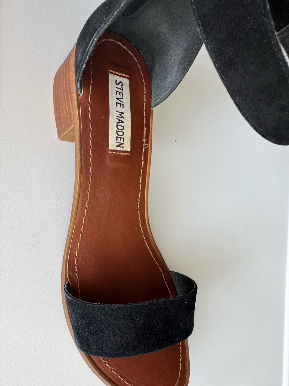 Steve Madden Black Suede Ankle Strap Block Heel Sandals